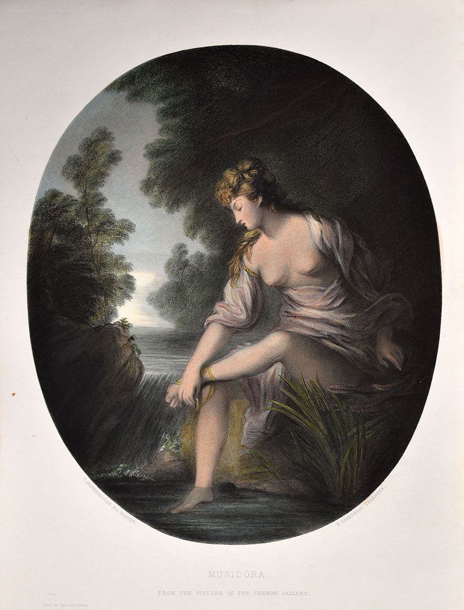 Nymph Musidora. Original engraving. antique prints